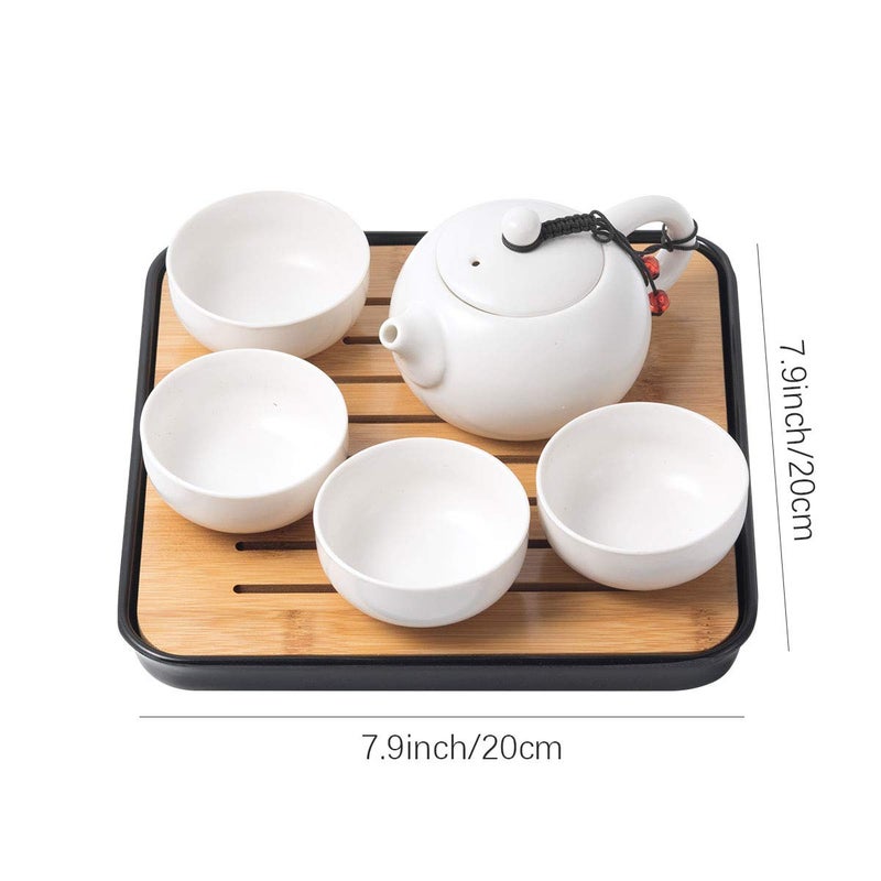 Lyty Chinese Tea Pot Cup Set with Tray Infuser - Travel Ceramic Tea set Porcelain Teapot, Portable All in One Bag for Outdoor Picnic Business Hotel (White) - Image 3